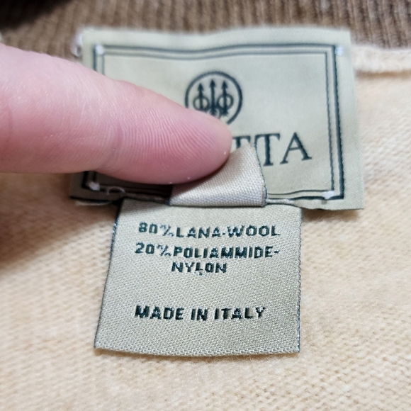 Beretta Men’s Wool 1/4 Zip Pullover Sweater Beige Tan Size Large Made in Italy - Picture 5 of 7